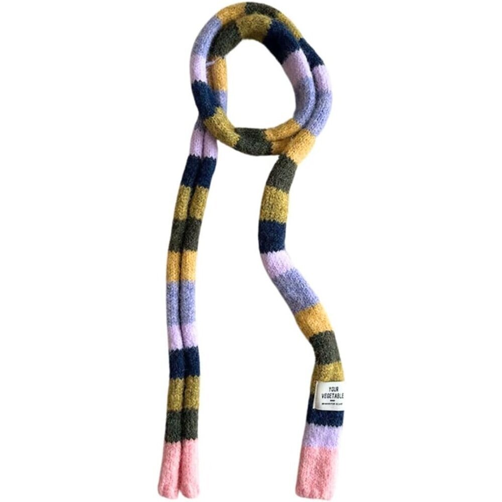 Striped Knit Scarf Women Long Skinny Casual Winter Fashion Neck Accessory